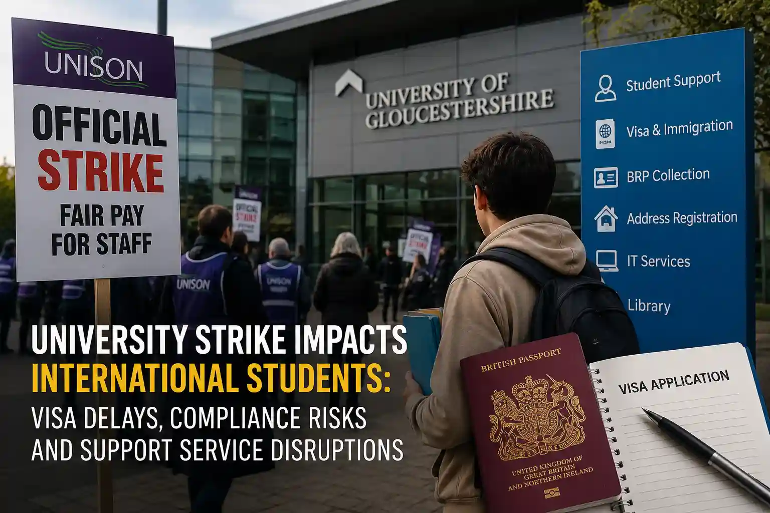 University of Gloucestershire strike Disrupts international students visa delays